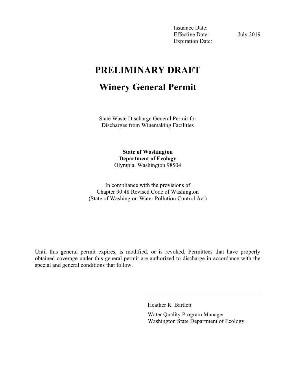 Winery General Permit (Preliminary Draft)