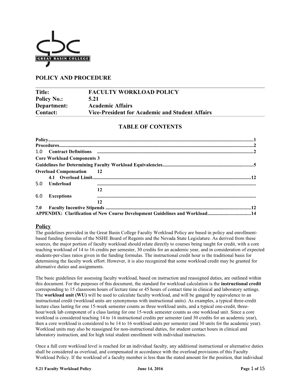 Title:FACULTY WORKLOAD POLICY