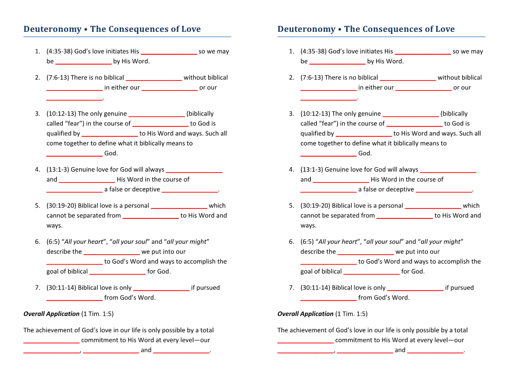 Deuteronomy the Consequences of Love