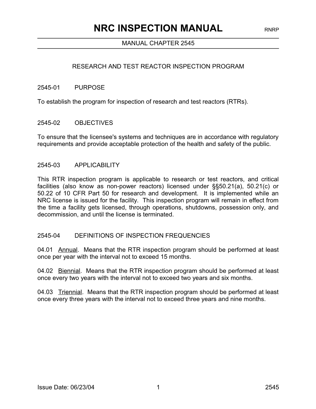 Nrc Inspection Manual Rnrp