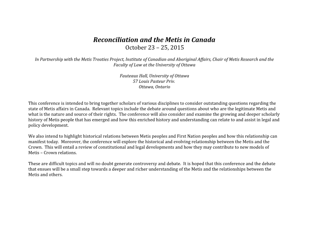 Reconciliation and the Metis in Canada