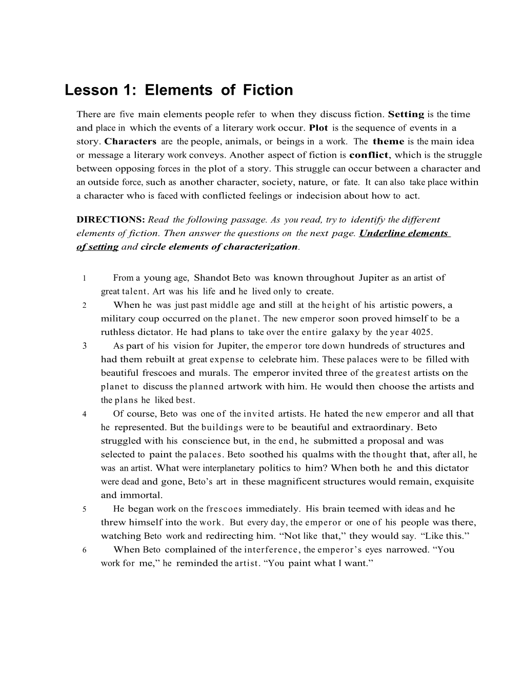Lesson 1: Elements of Fiction