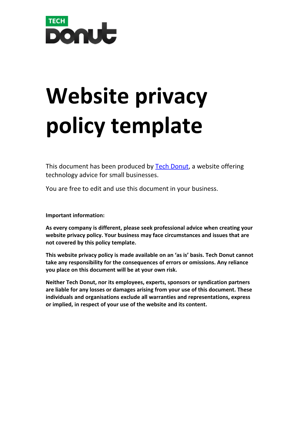 Website Privacy Policy Template