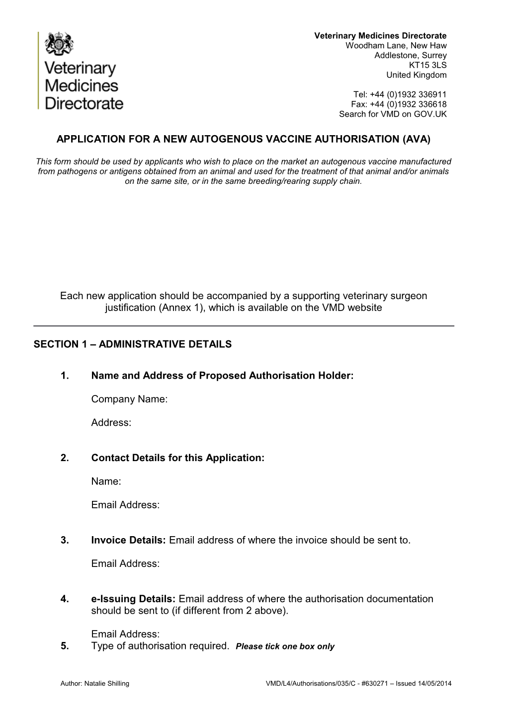 Autogenous Vaccine Authorisation - Variation Application Form