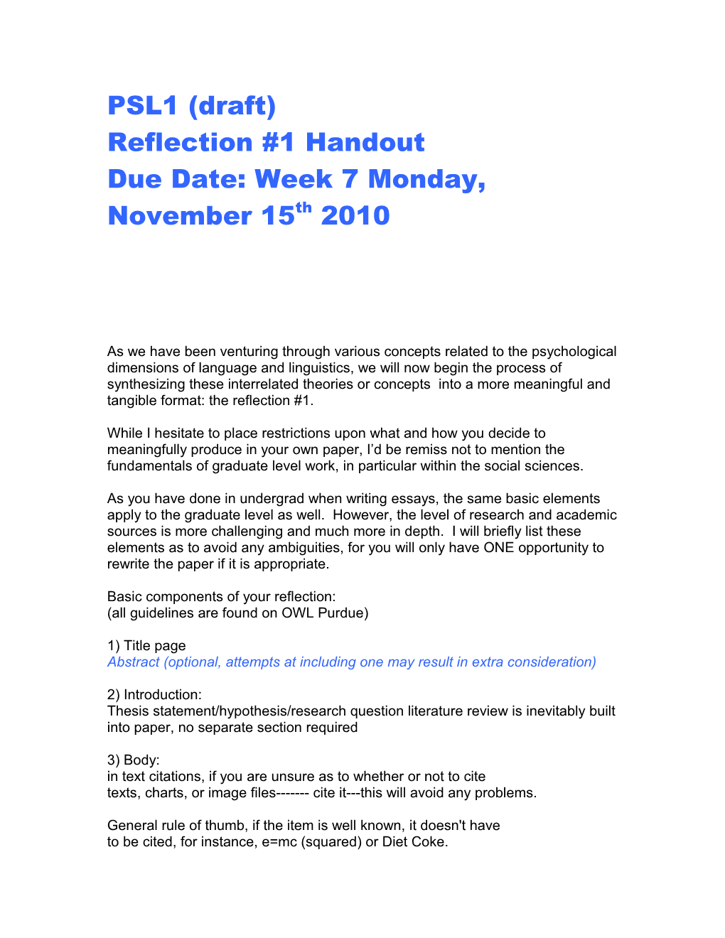 Reflection #1 Handout