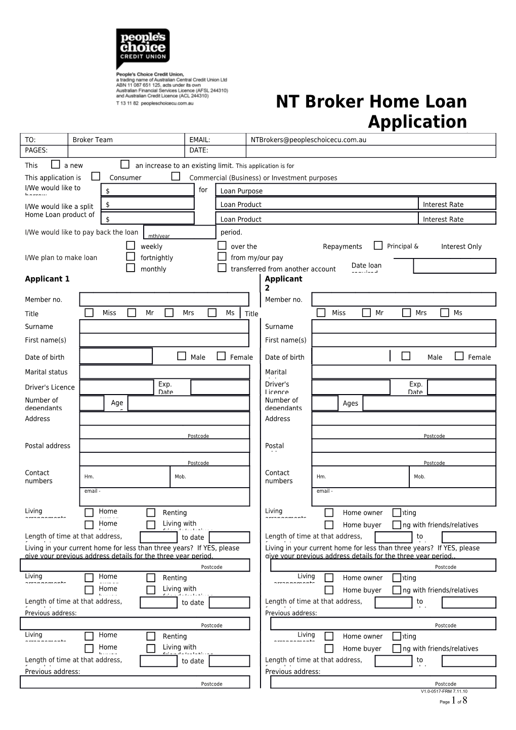 Nt Broker Home Loan Application