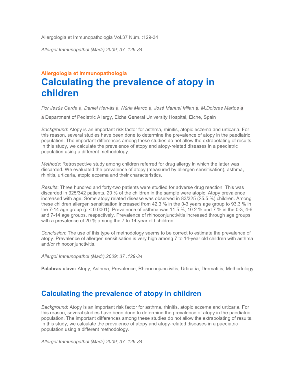 Calculating the Prevalence of Atopy in Children