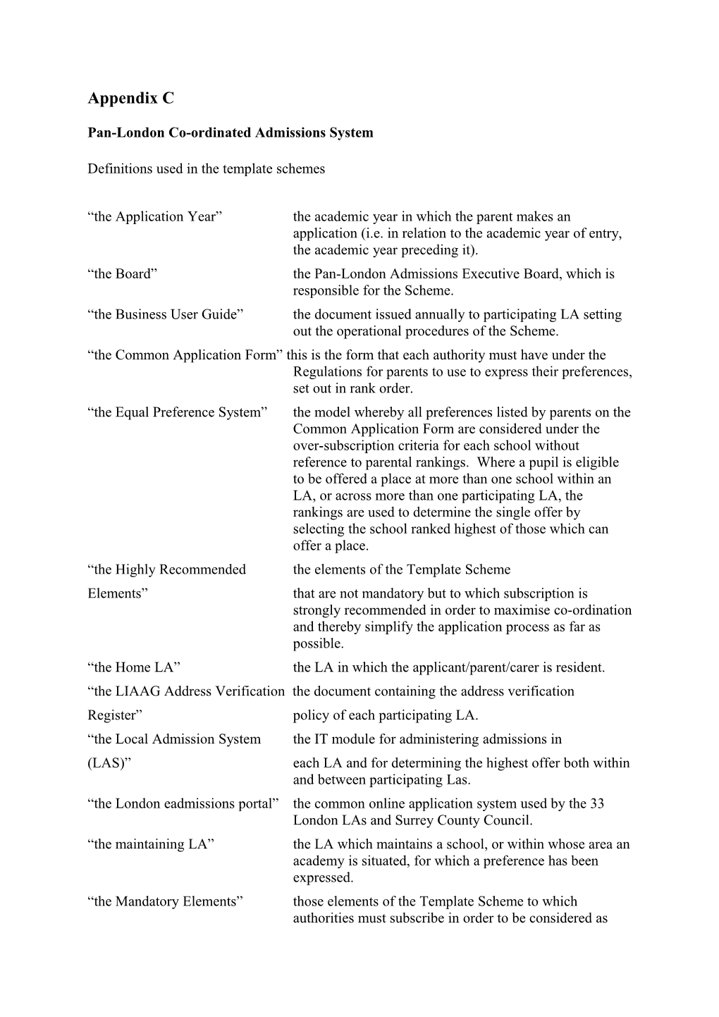 Pan-London Co-Ordinated Admissions System