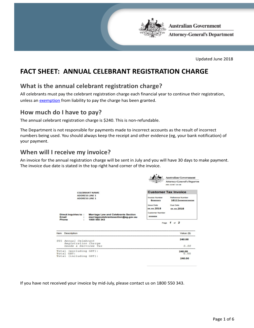 Fact Sheet: Annual Celebrant Registration Charge