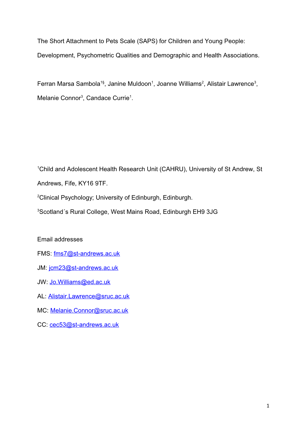 1Child and Adolescent Health Research Unit (CAHRU), University of St Andrew, St Andrews