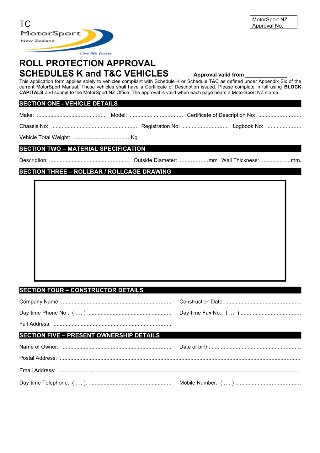 ROLL PROTECTION HOMOLOGATION SCHEDULE K and T&C