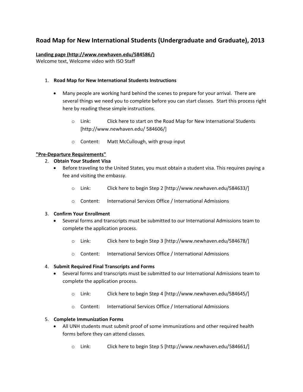 Road Map for New International Students (Undergraduate and Graduate), 2013