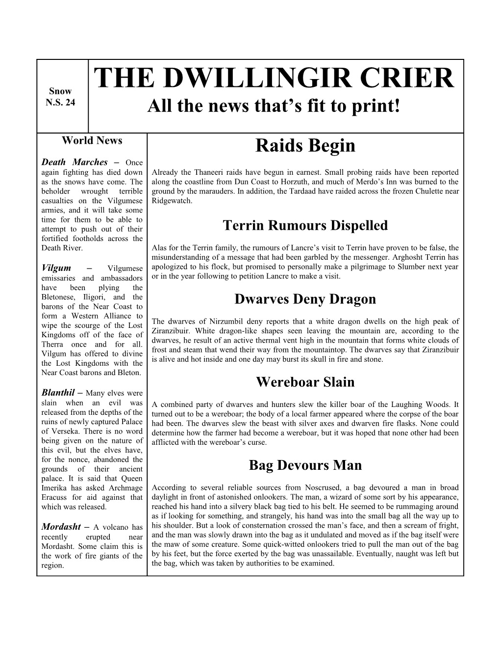 The Dwillingir Crier