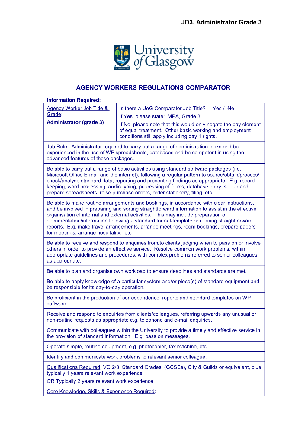 Agency Workers Regulations Comparator Checklist