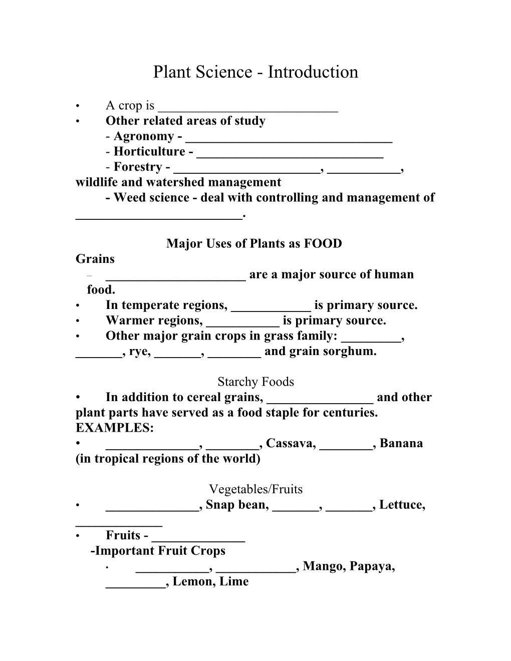 Plant Science - Introduction