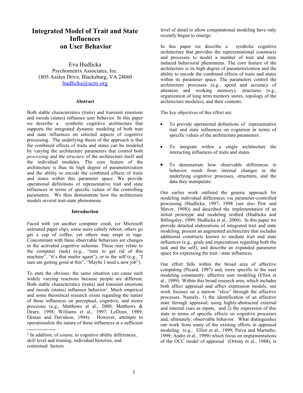 Integrated Model of Trait and State Influences on User Behavior