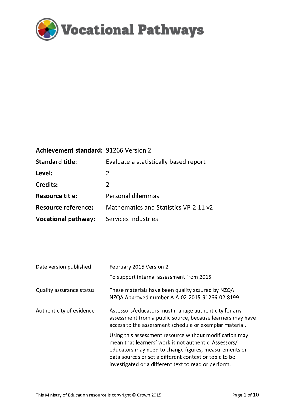 Vocational Pathways Internal Assessment Resource s10