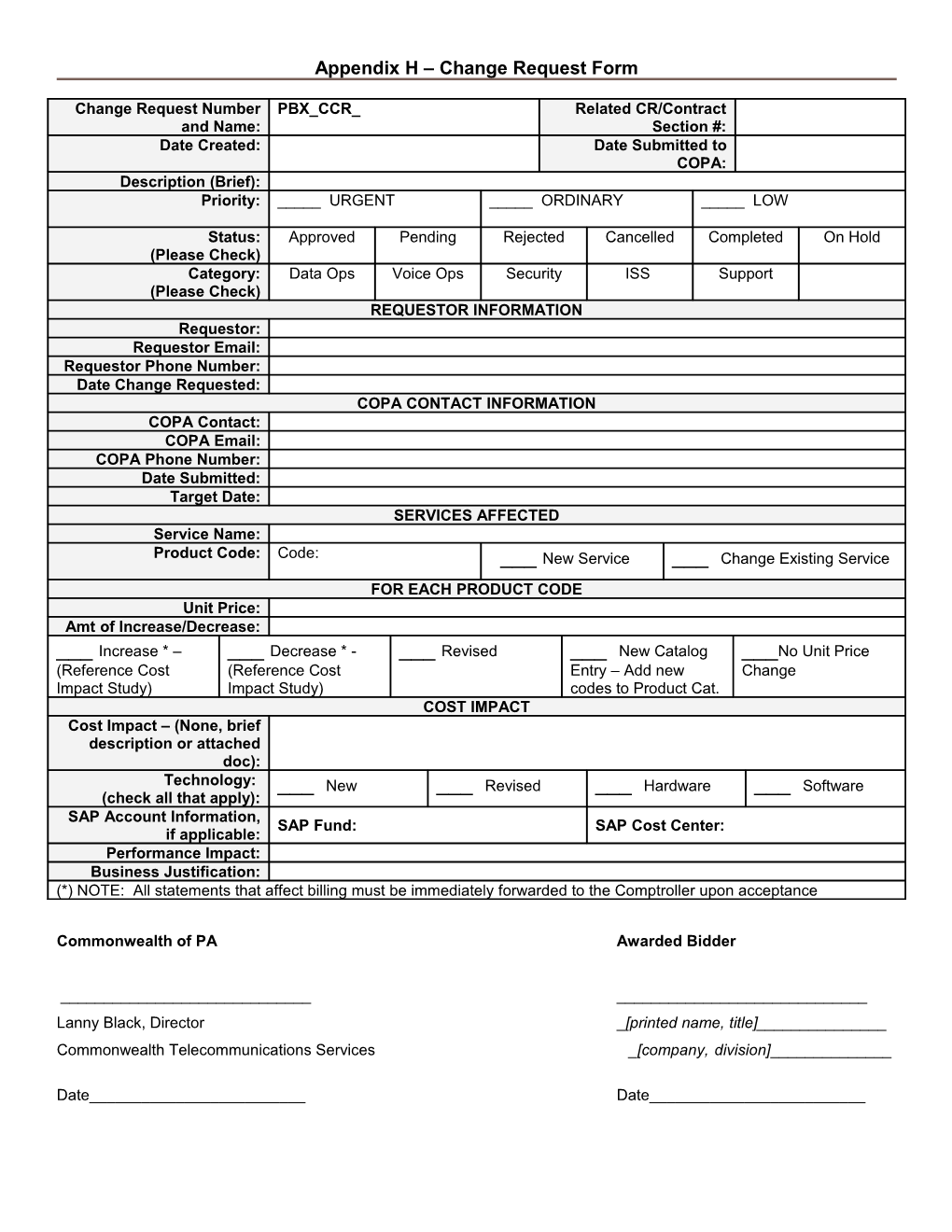 CONTRACT Change Request and Impact Statement (New CR Form)