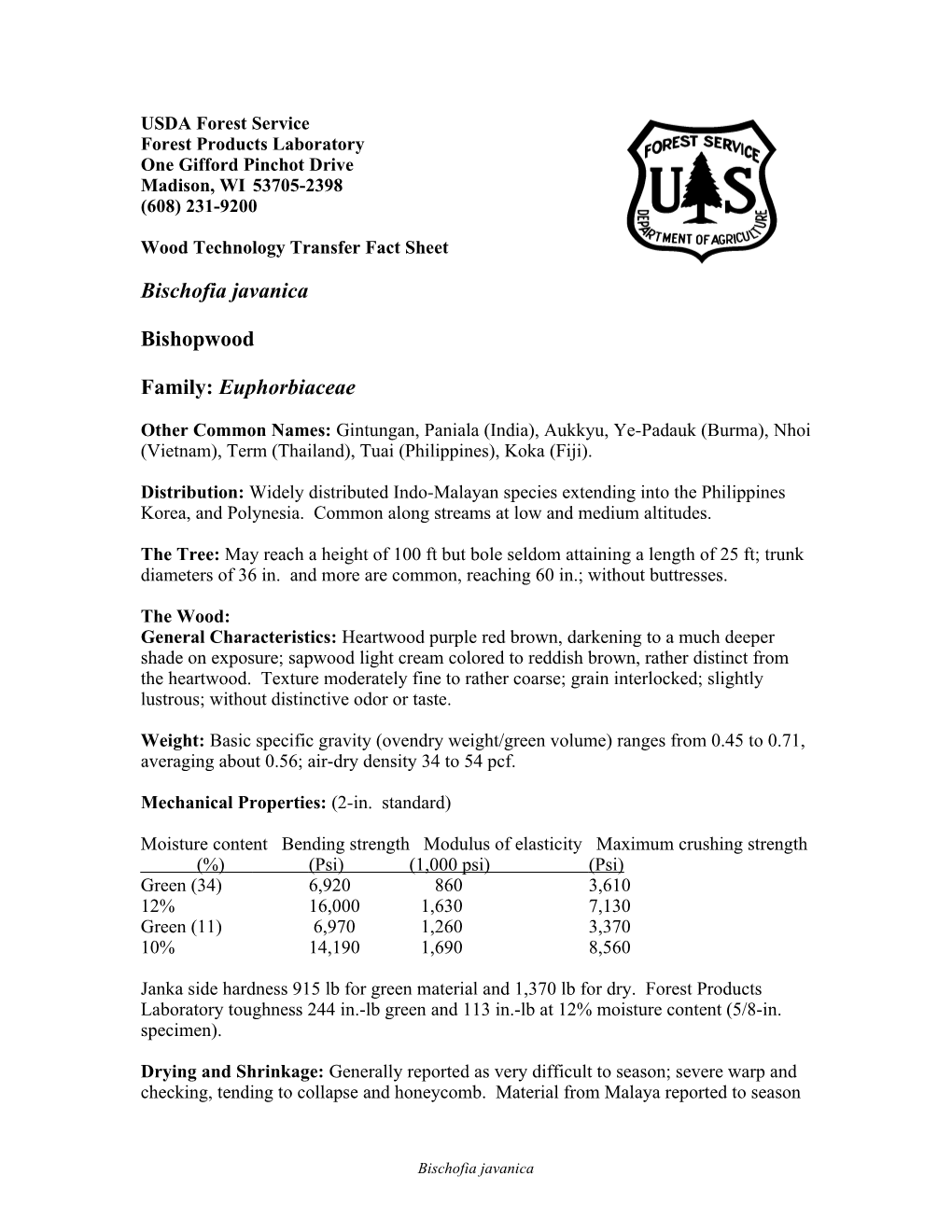 Wood Technology Transfer Fact Sheet