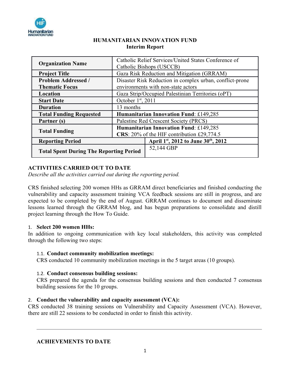 Gaza Risk Reduction and Mitigation (GRRAM)