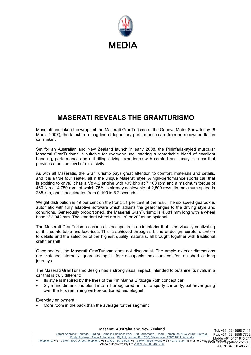 Maserati Reveals the Granturismo