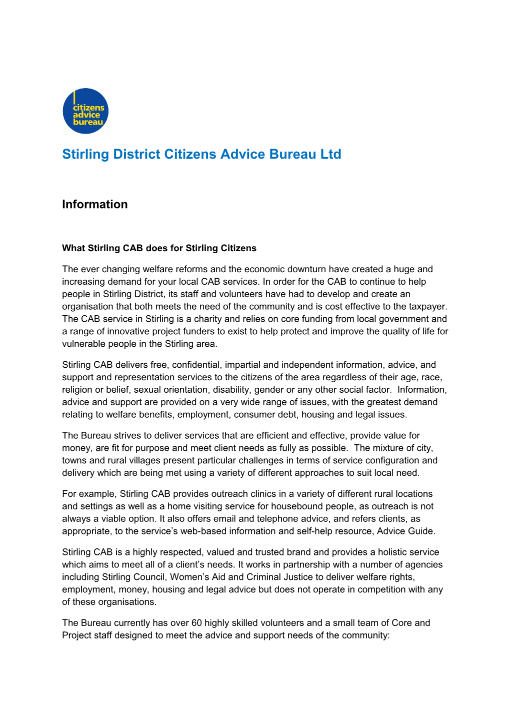 Stirling District Citizens Advice Bureau Ltd