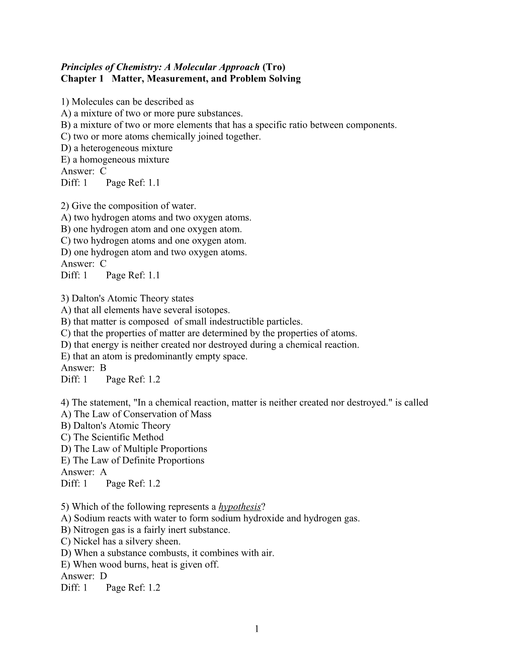 Principles of Chemistry: a Molecular Approach (Tro)