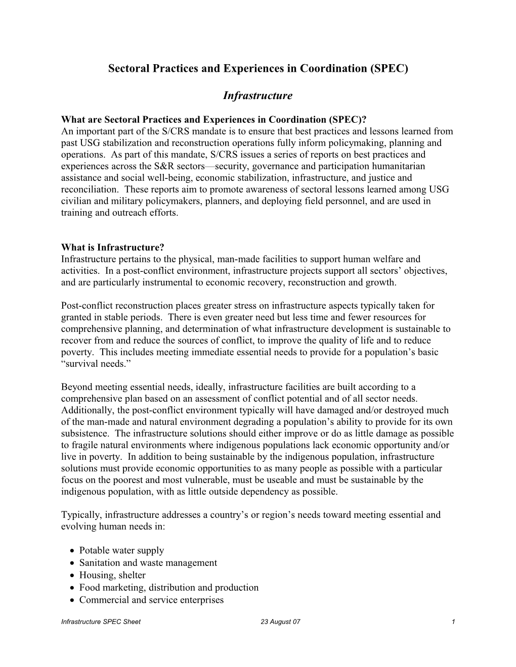 Sectoral Practices and Experiences in Coordination (SPEC)