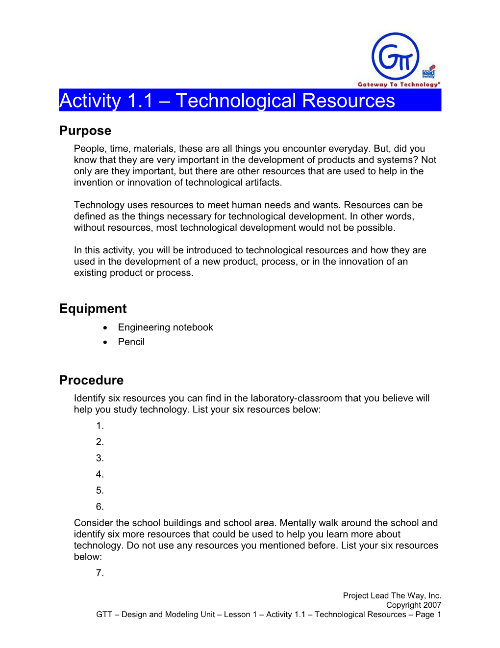 Activity 1.1 - Technological Resources