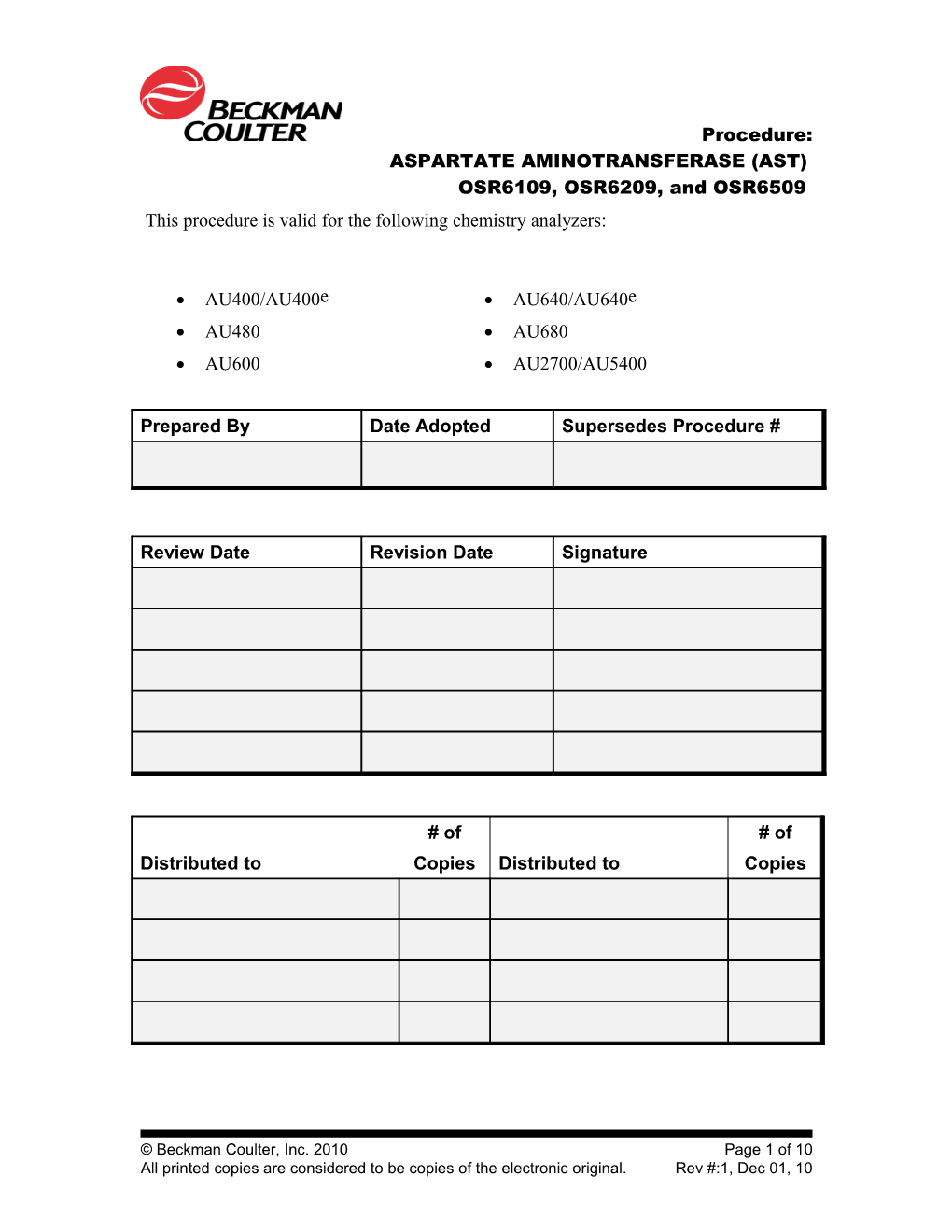 This Procedure Is Valid for the Following Chemistry Analyzers s5