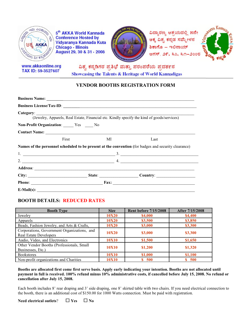 Vendor Booths Registration Form