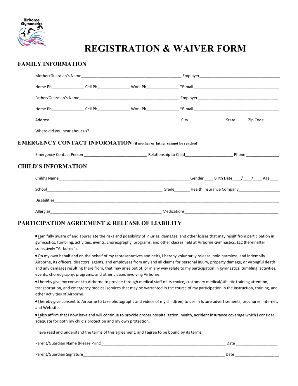 Registration & Waiver Form