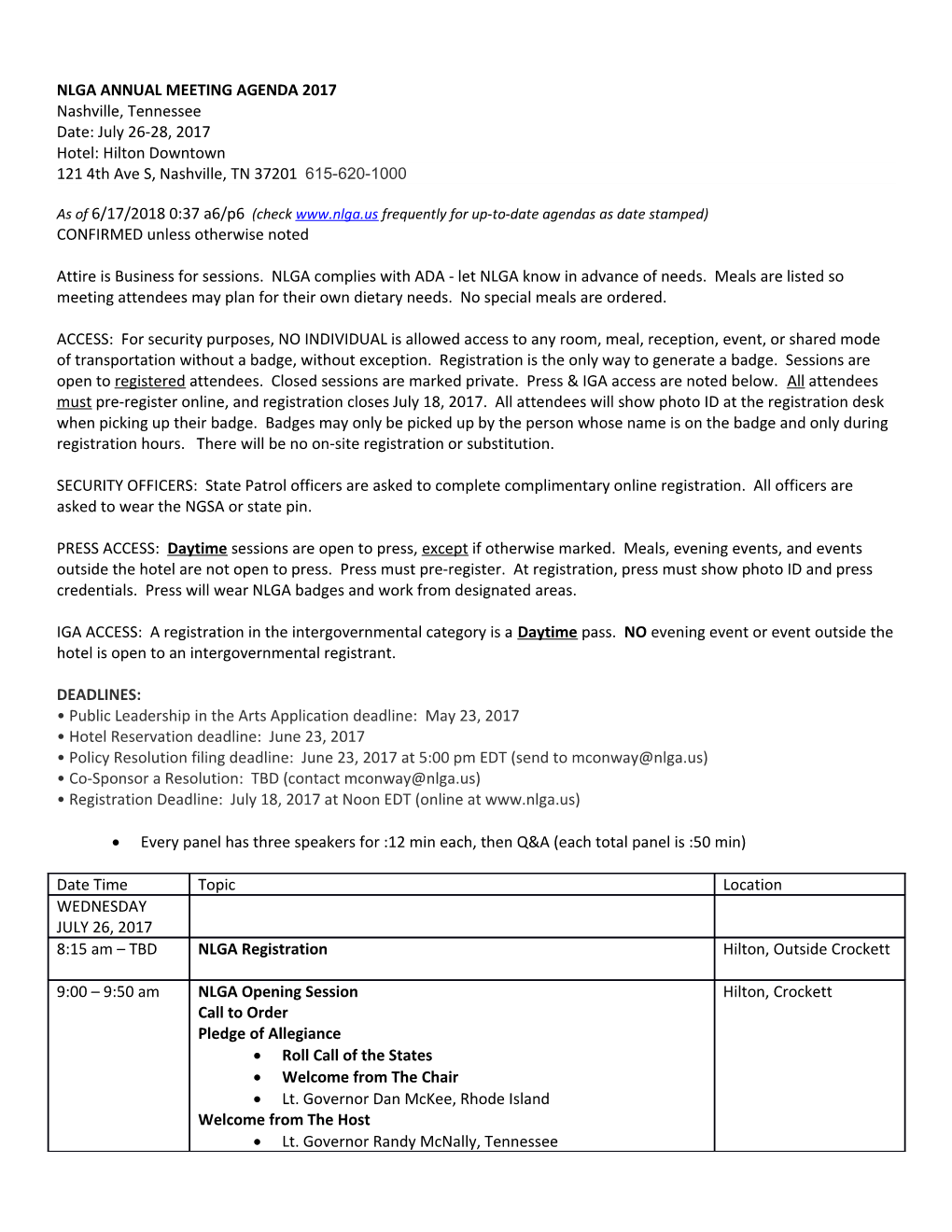 Nlga Annual Meeting Agenda 2017