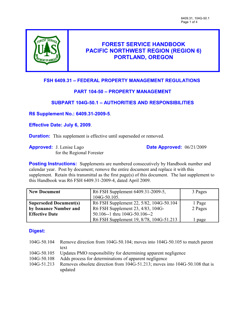 Fsh 6409.31 Federal Property Management Regulations