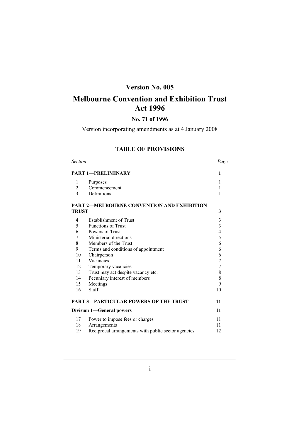 Melbourne Convention and Exhibition Trust Act 1996