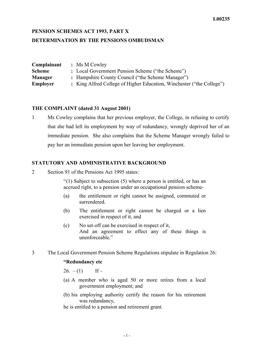 Pension Schemes Act 1993, Part X s44