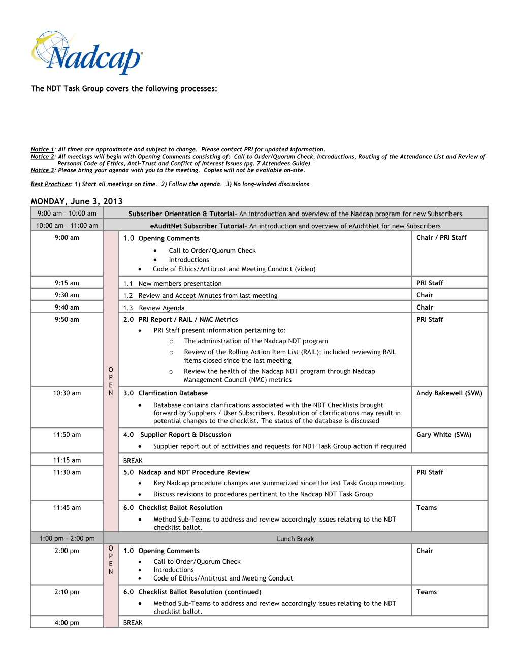 The NDT Task Group Covers the Following Processes