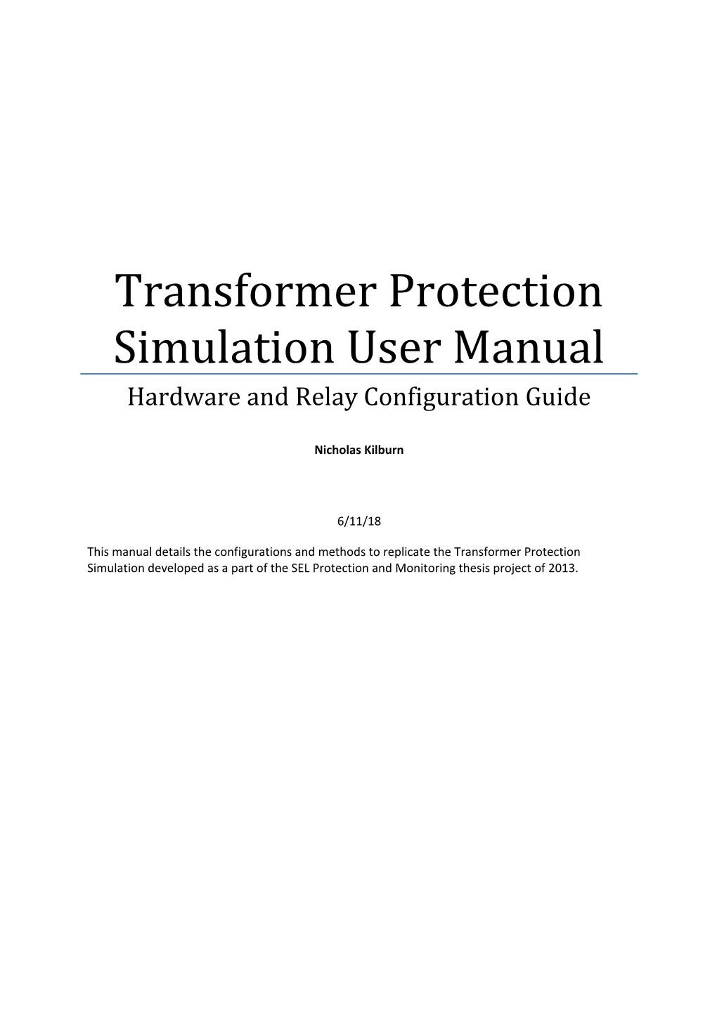 Transformer Protection Simulation User Manual