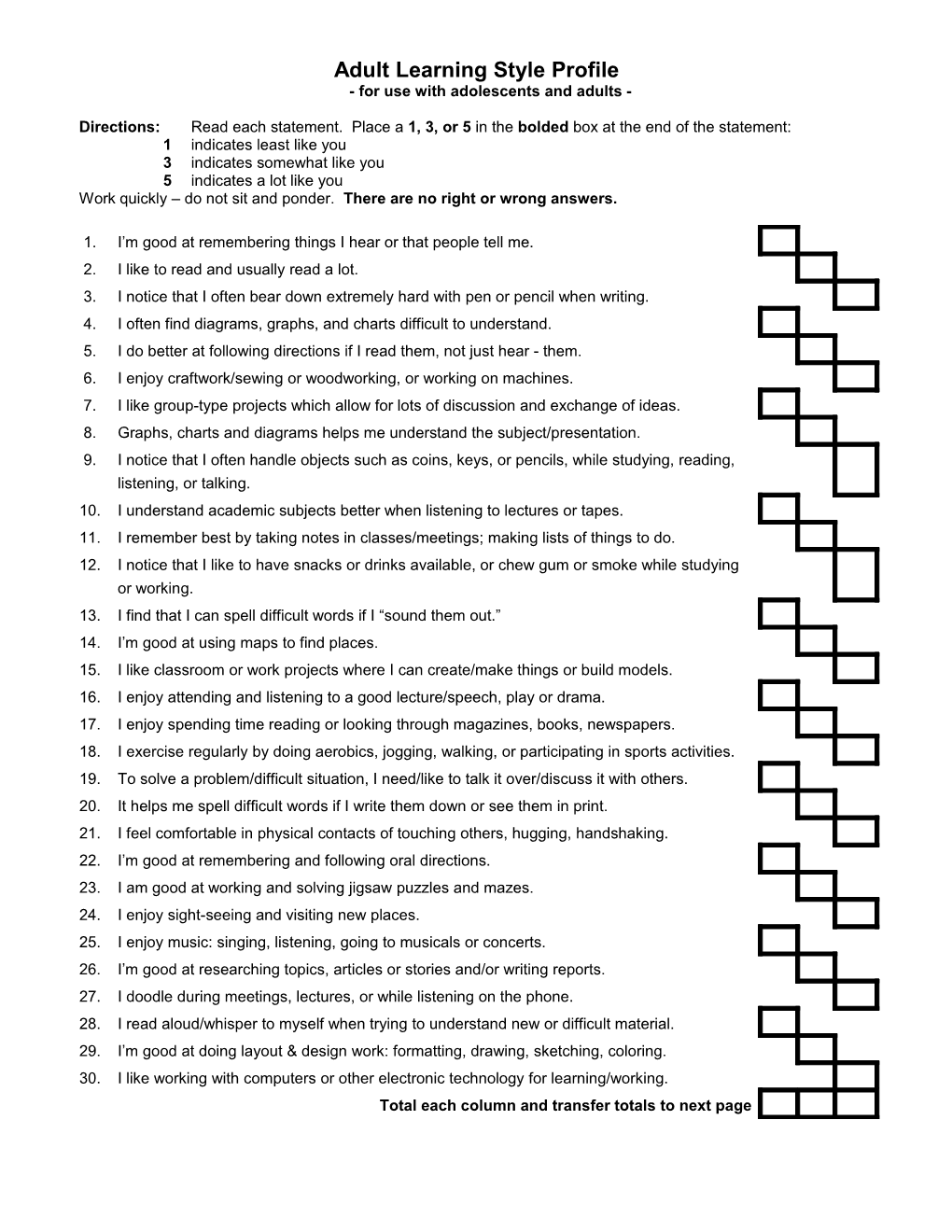 Adult Learning Style Profile