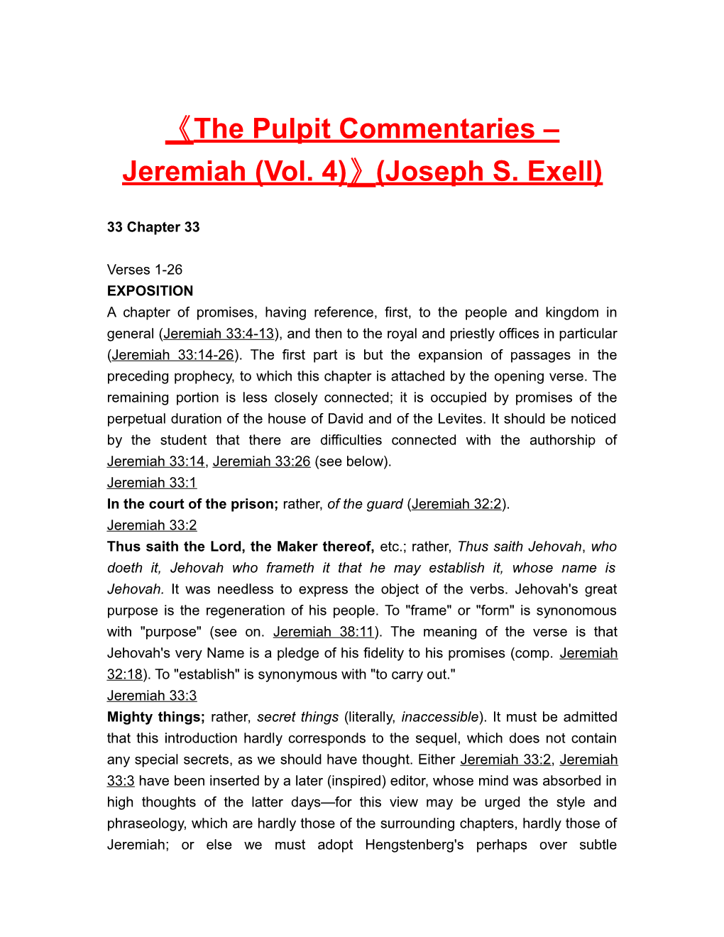 The Pulpit Commentaries Jeremiah (Vol. 4) (Joseph S. Exell)