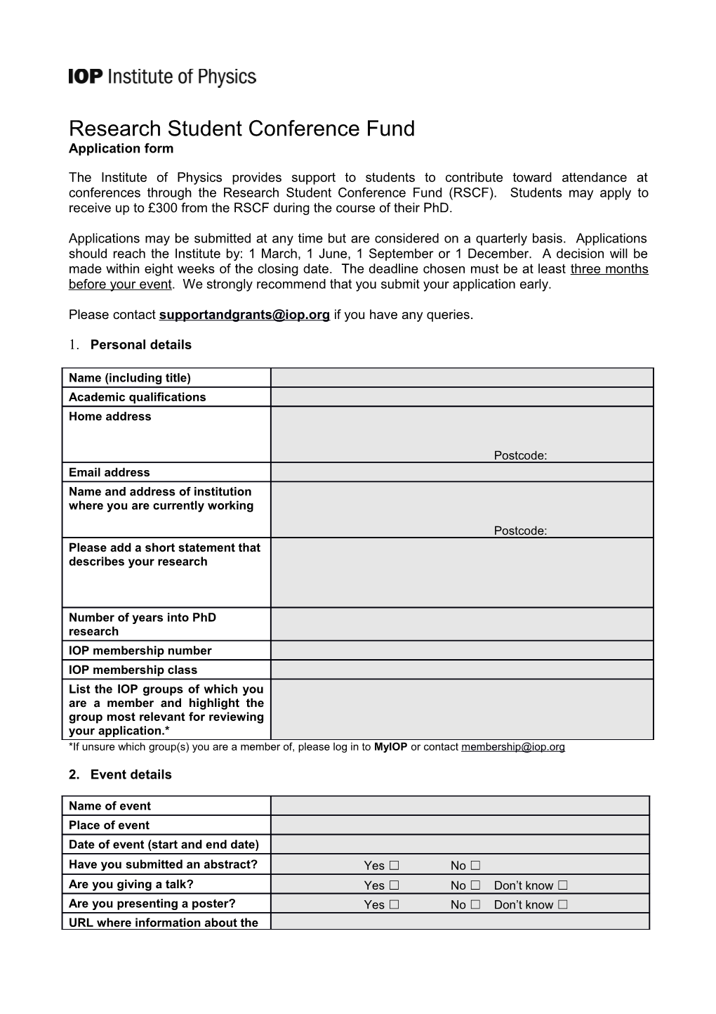 Research Student Conference Fund