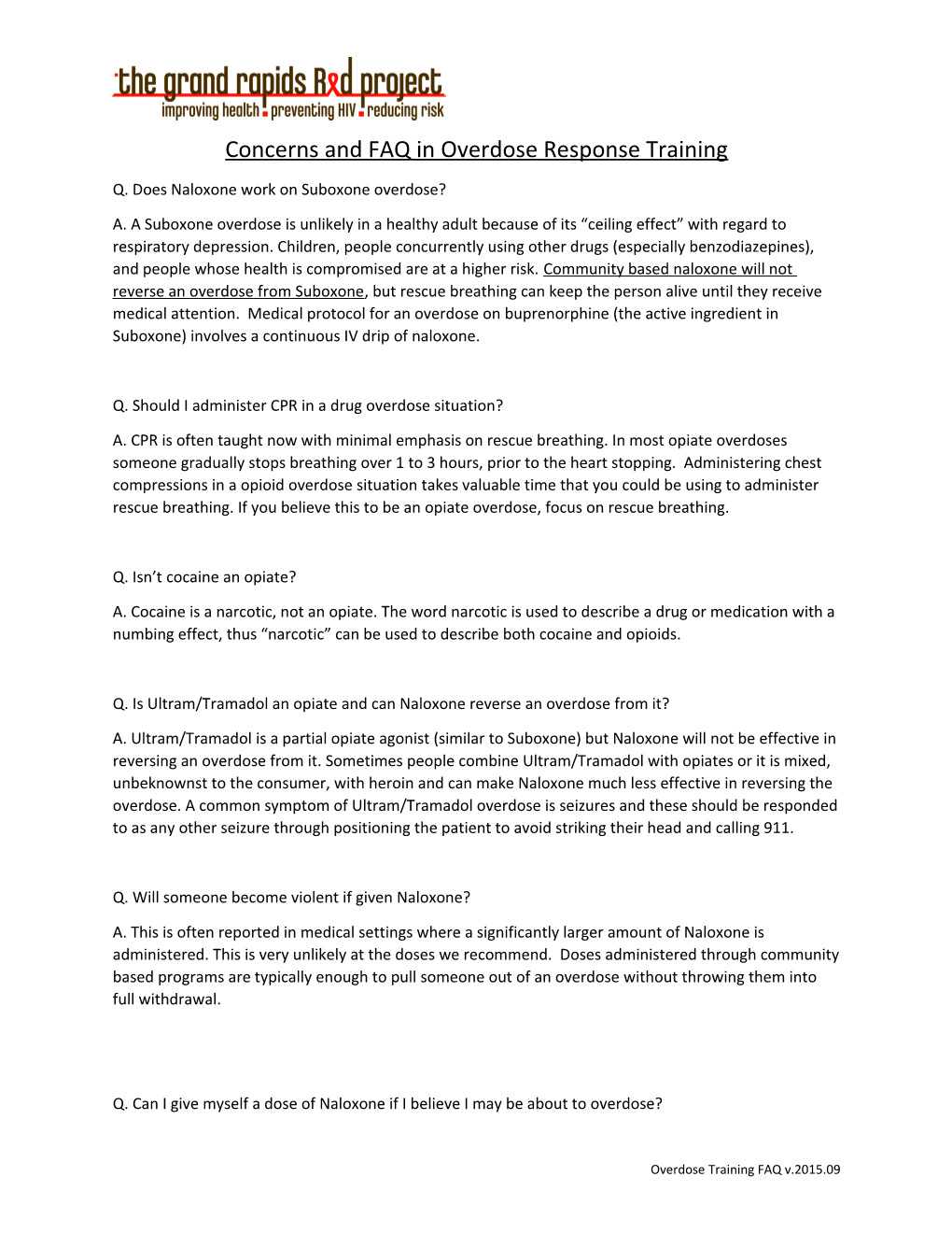 Concerns and FAQ in Overdose Response Training