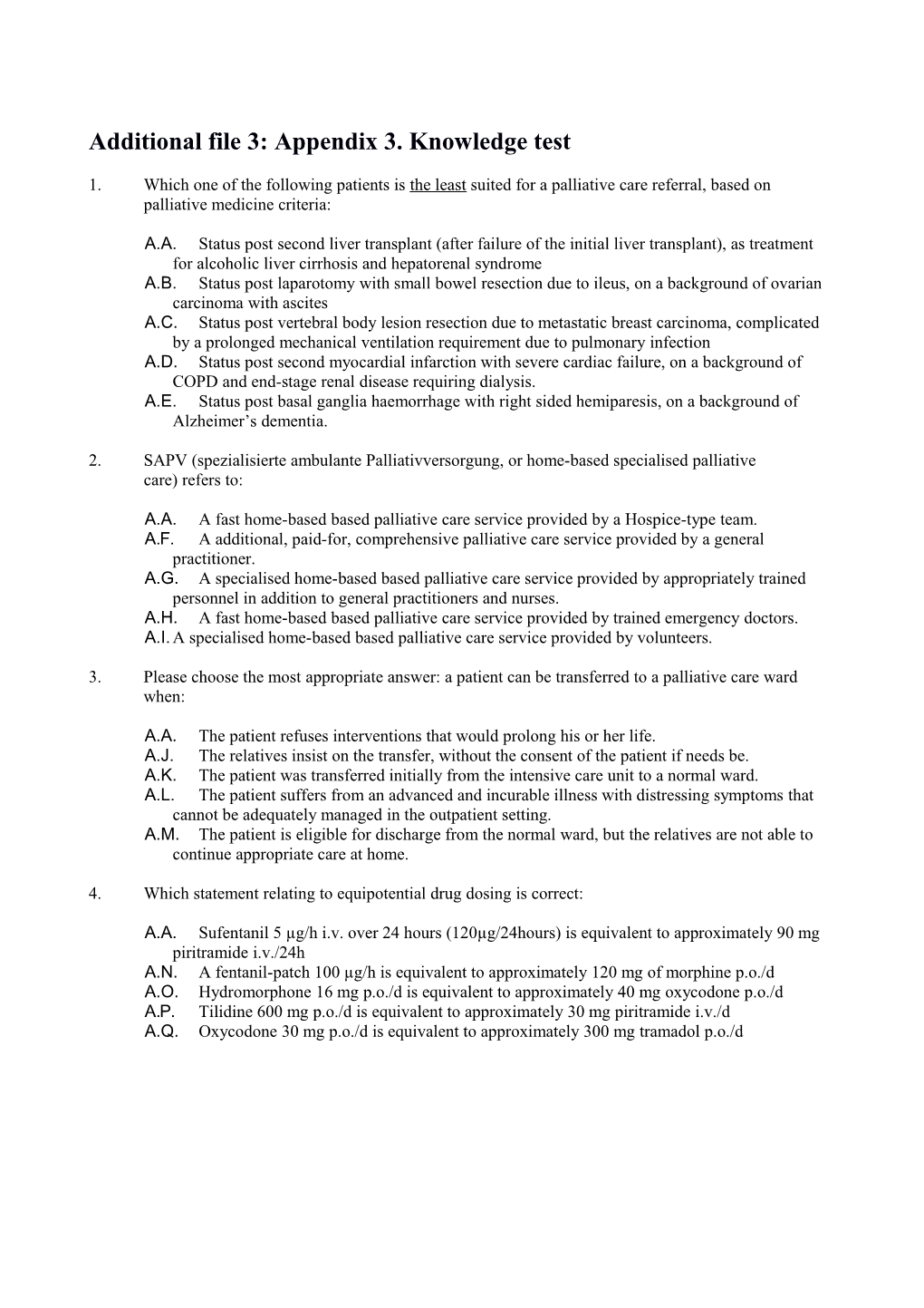 Additional File 3: Appendix 3. Knowledge Test