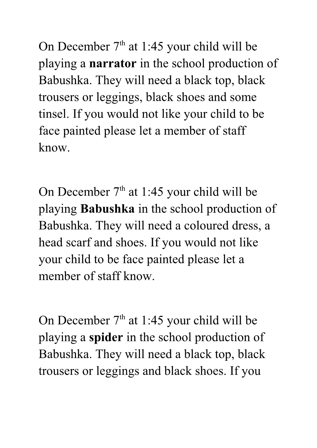 On December 7Th at 1:45 Your Child Will Be Playing a Narrator in the School Production