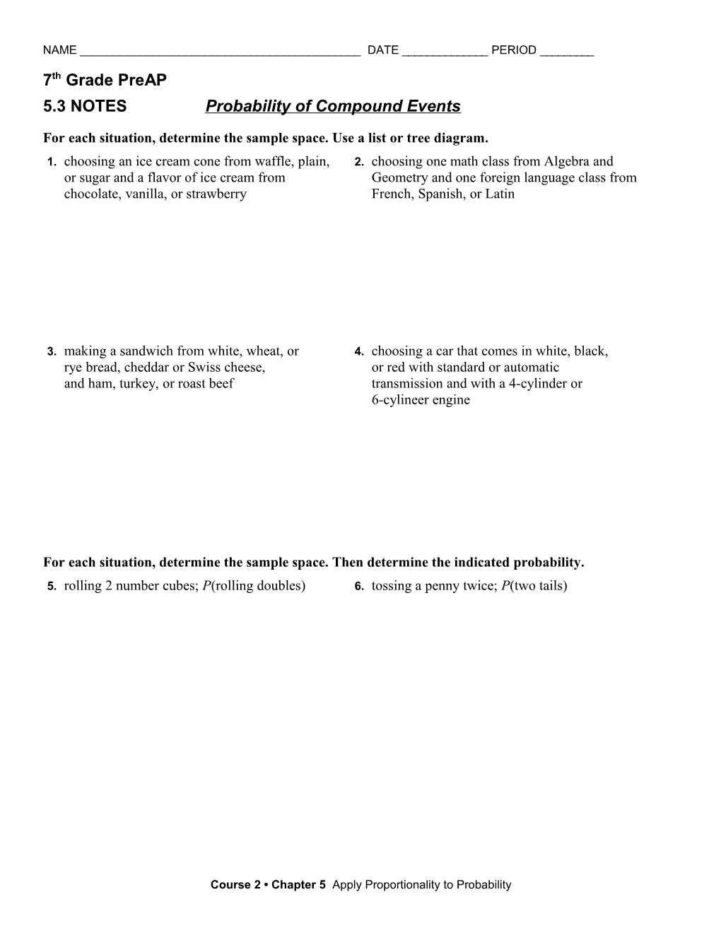 5.3 NOTES Probability of Compound Events