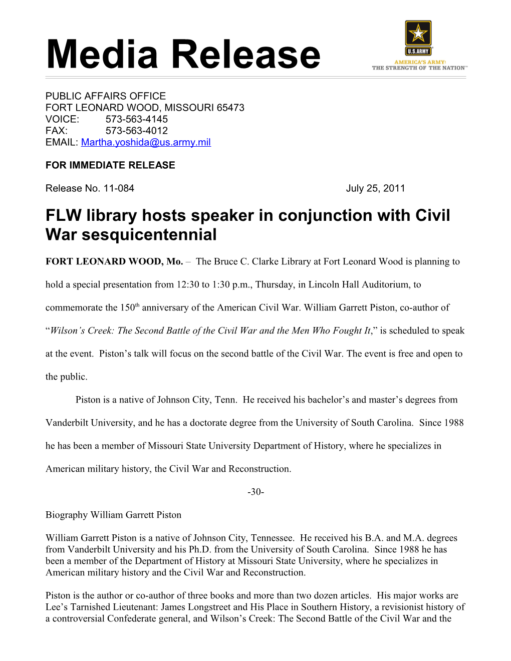 FLW Library Hosts Speaker in Conjunction with Civil War Sesquicentennial