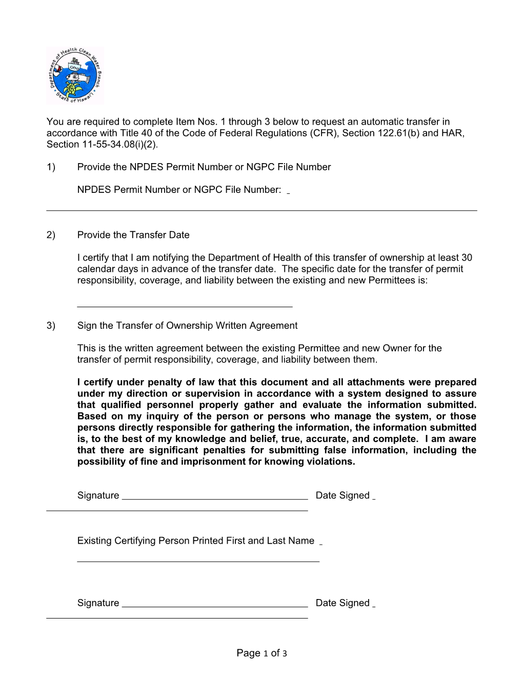 1) Provide the NPDES Permit Number Or NGPC File Number