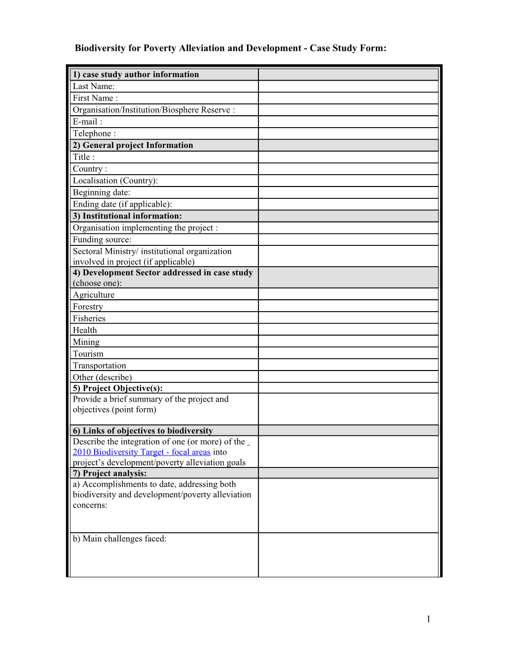 Fiche De Collecte Des Données Sur Les Études De Cas De Bonnes Pratiques D Intégration Des