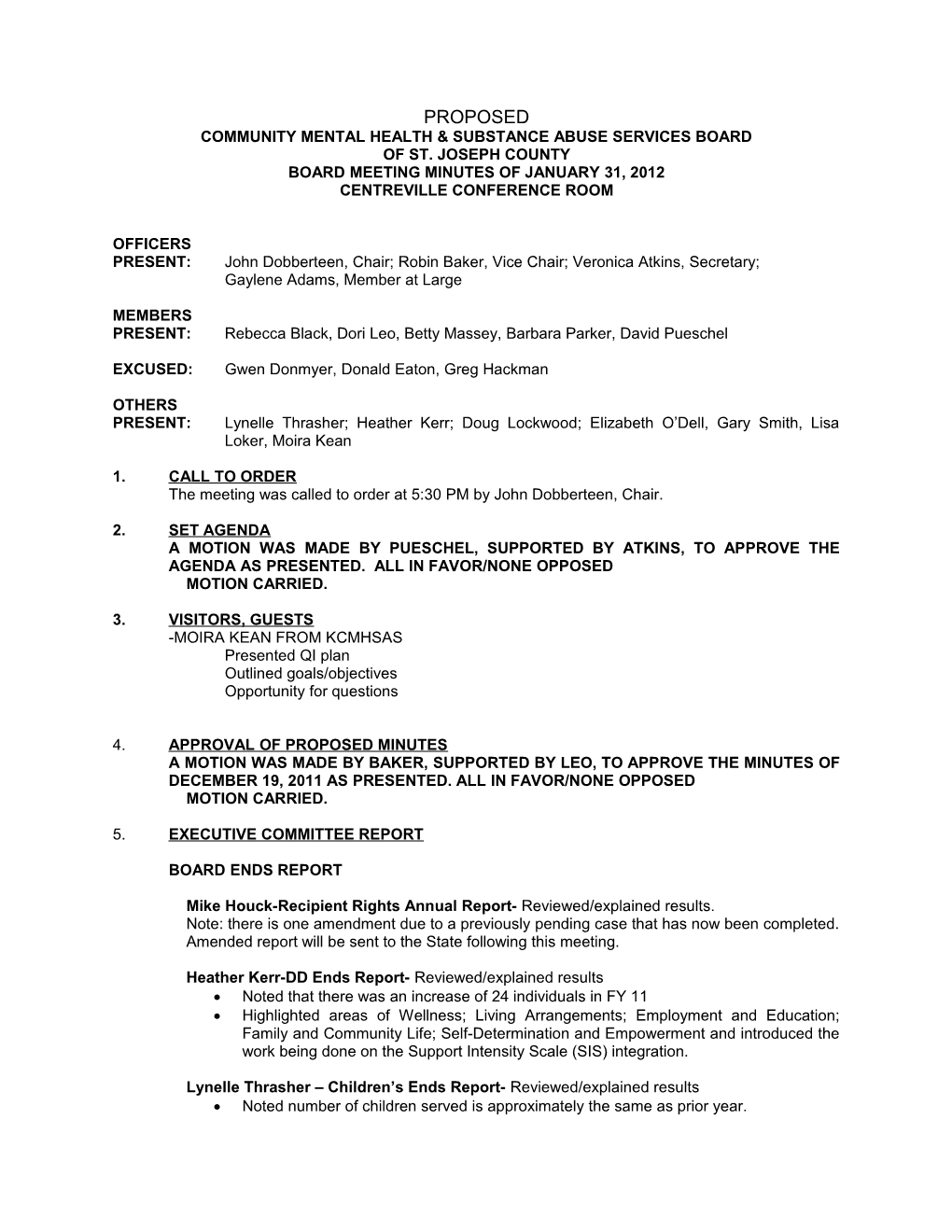 CMHSAS-SJC Board Meeting Minutes