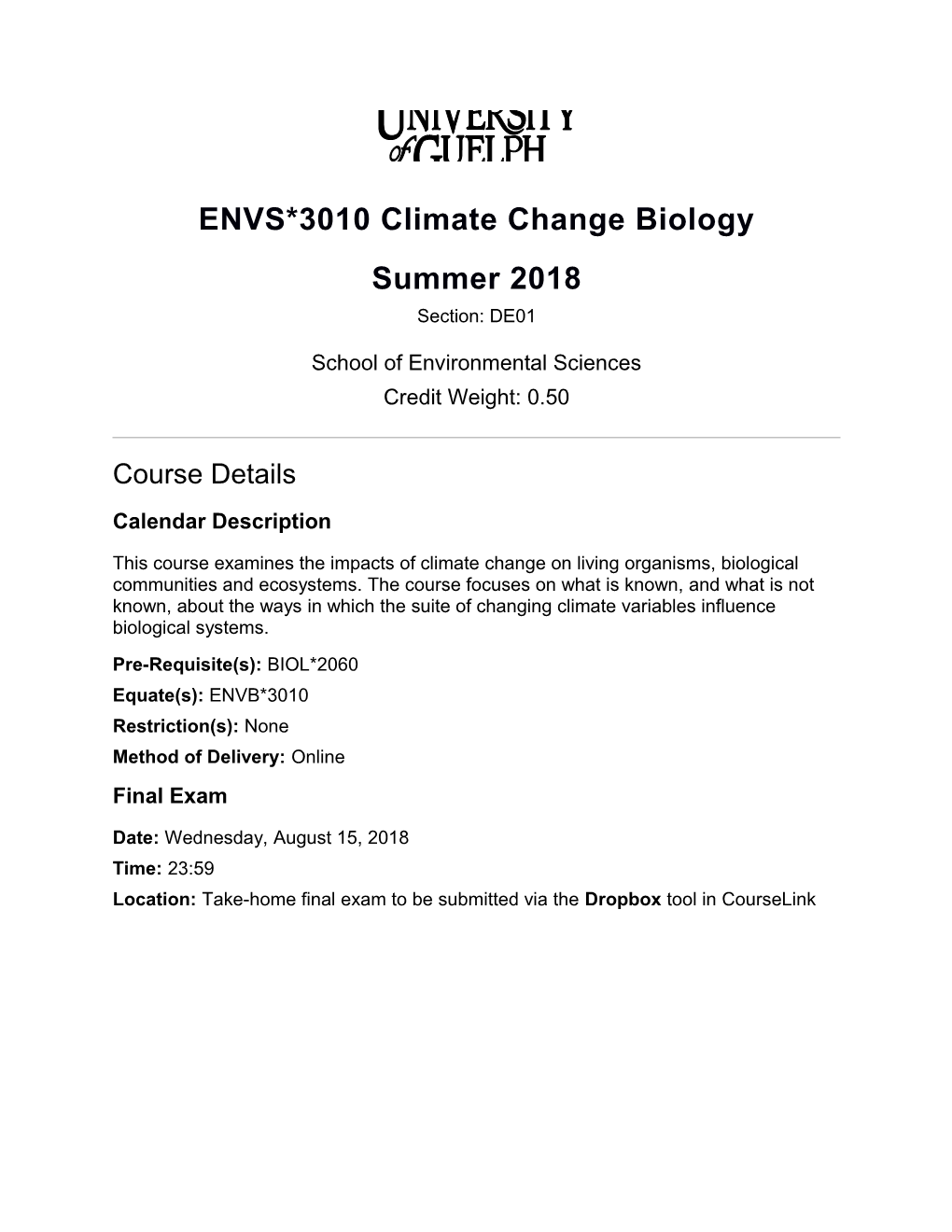 ENVS*3010DE S18 Course Outline